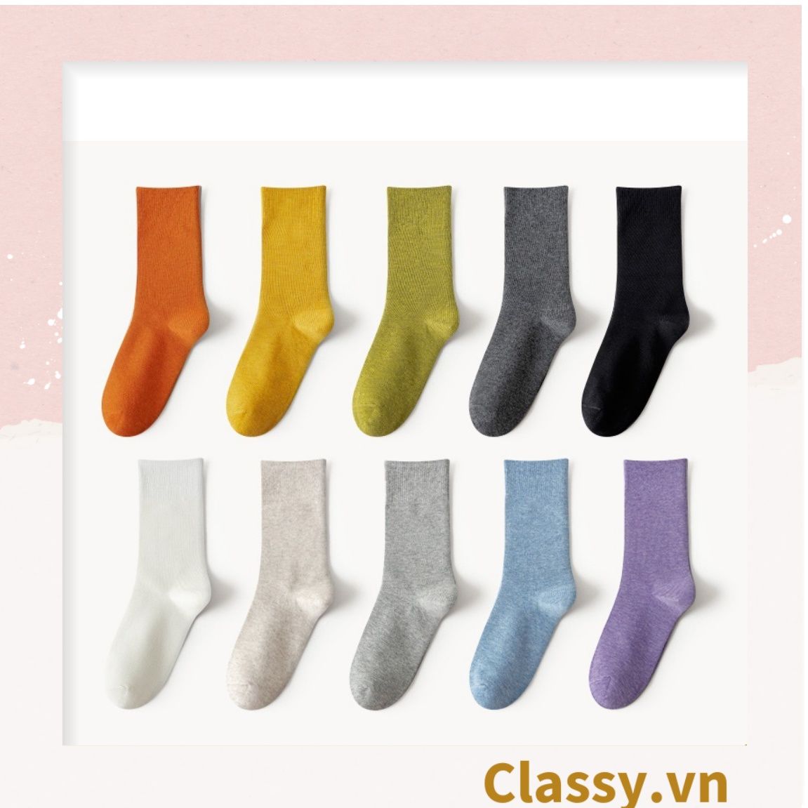 Classy Combo 2 đôi tất cotton cổ cao trơn nhiều màu G1401