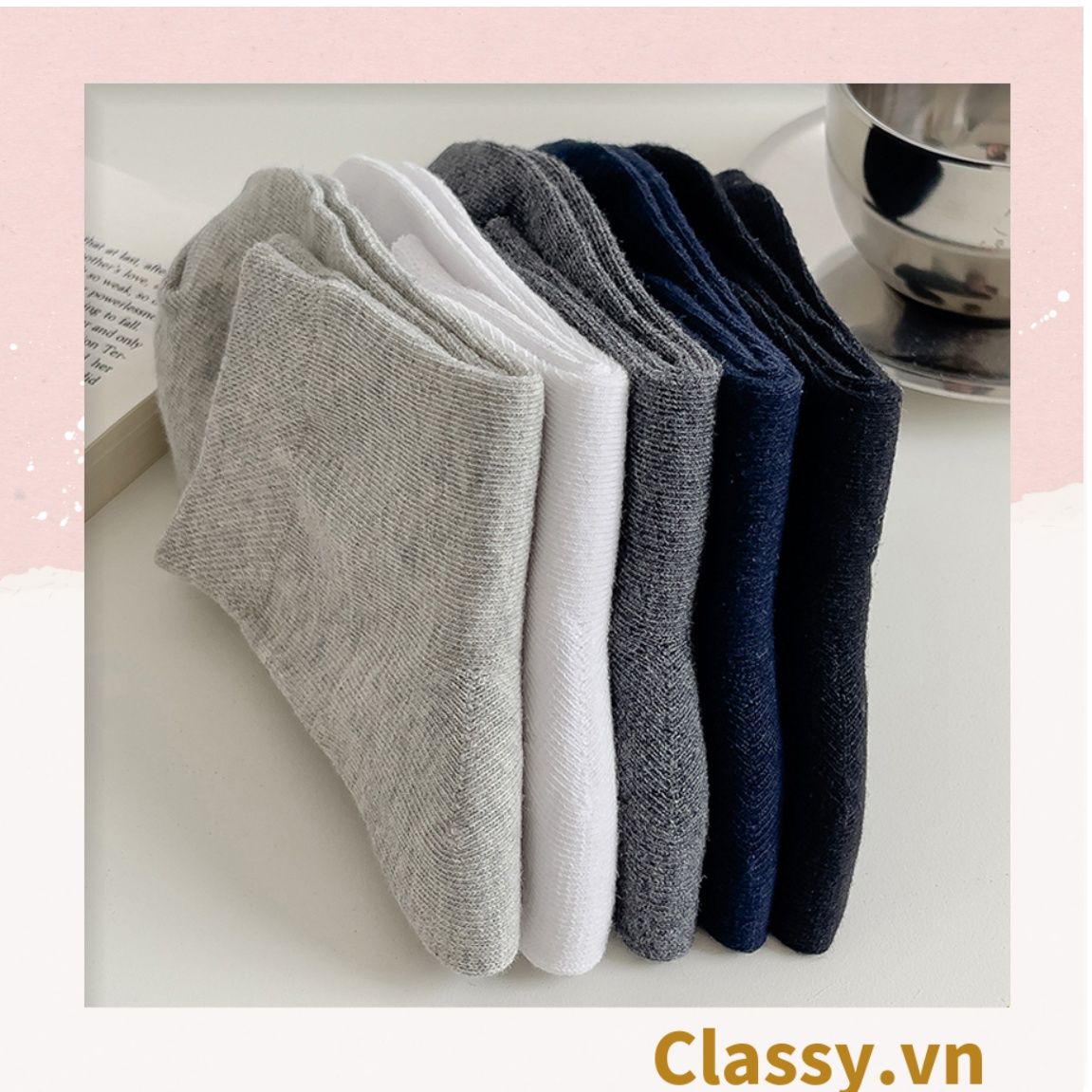  Classy Tất cổ cao, vớ cổ cao chất liệu dệt kim, vải trơn 4 mùa màu basic G1405 