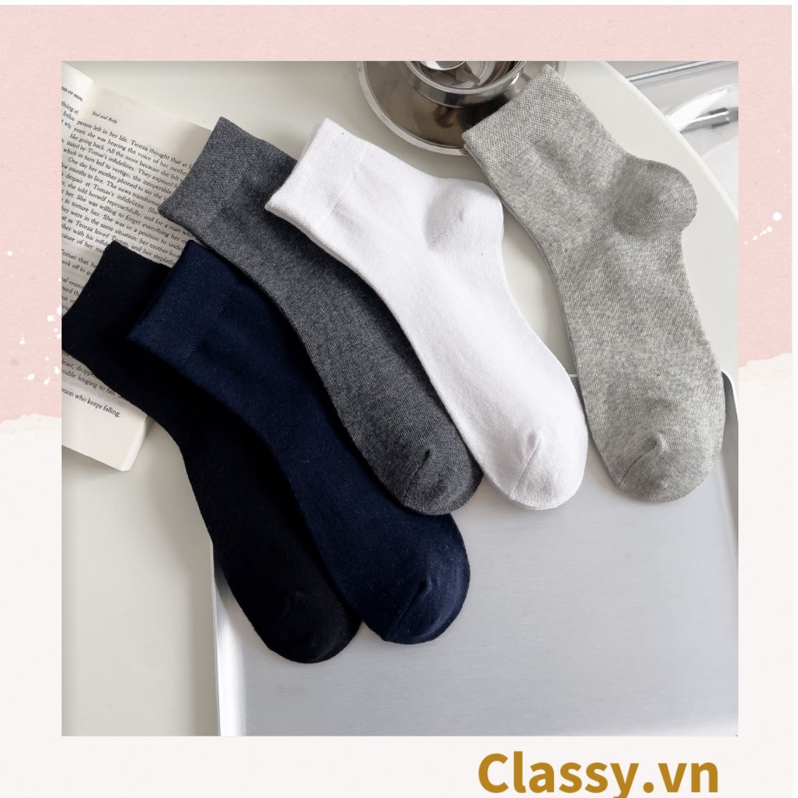  Classy Tất cổ cao, vớ cổ cao chất liệu dệt kim, vải trơn 4 mùa màu basic G1405 