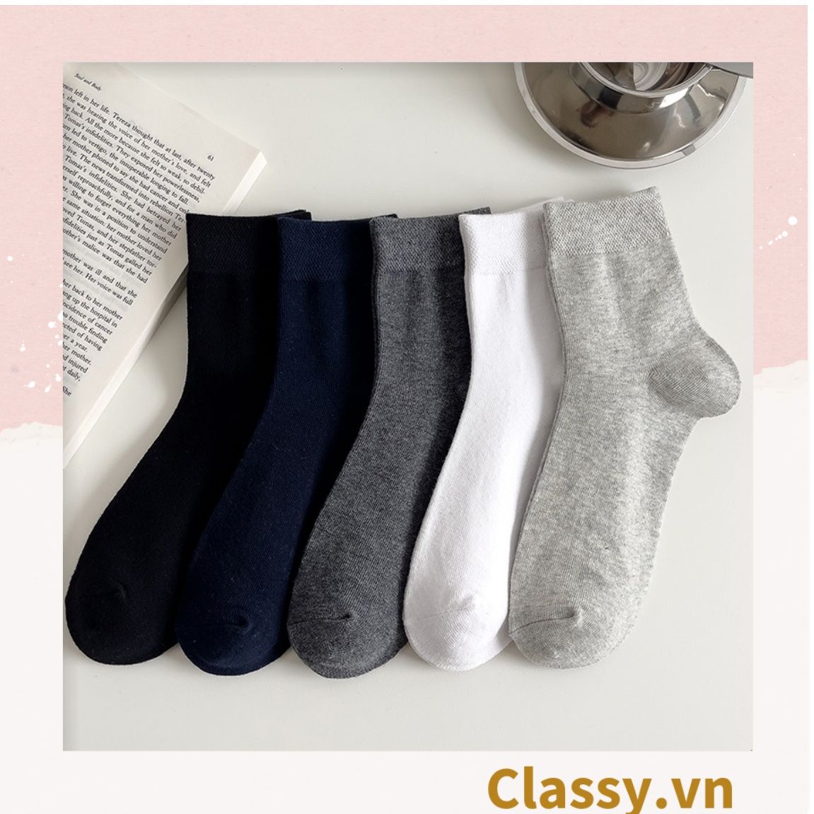  Classy Tất cổ cao, vớ cổ cao chất liệu dệt kim, vải trơn 4 mùa màu basic G1405 