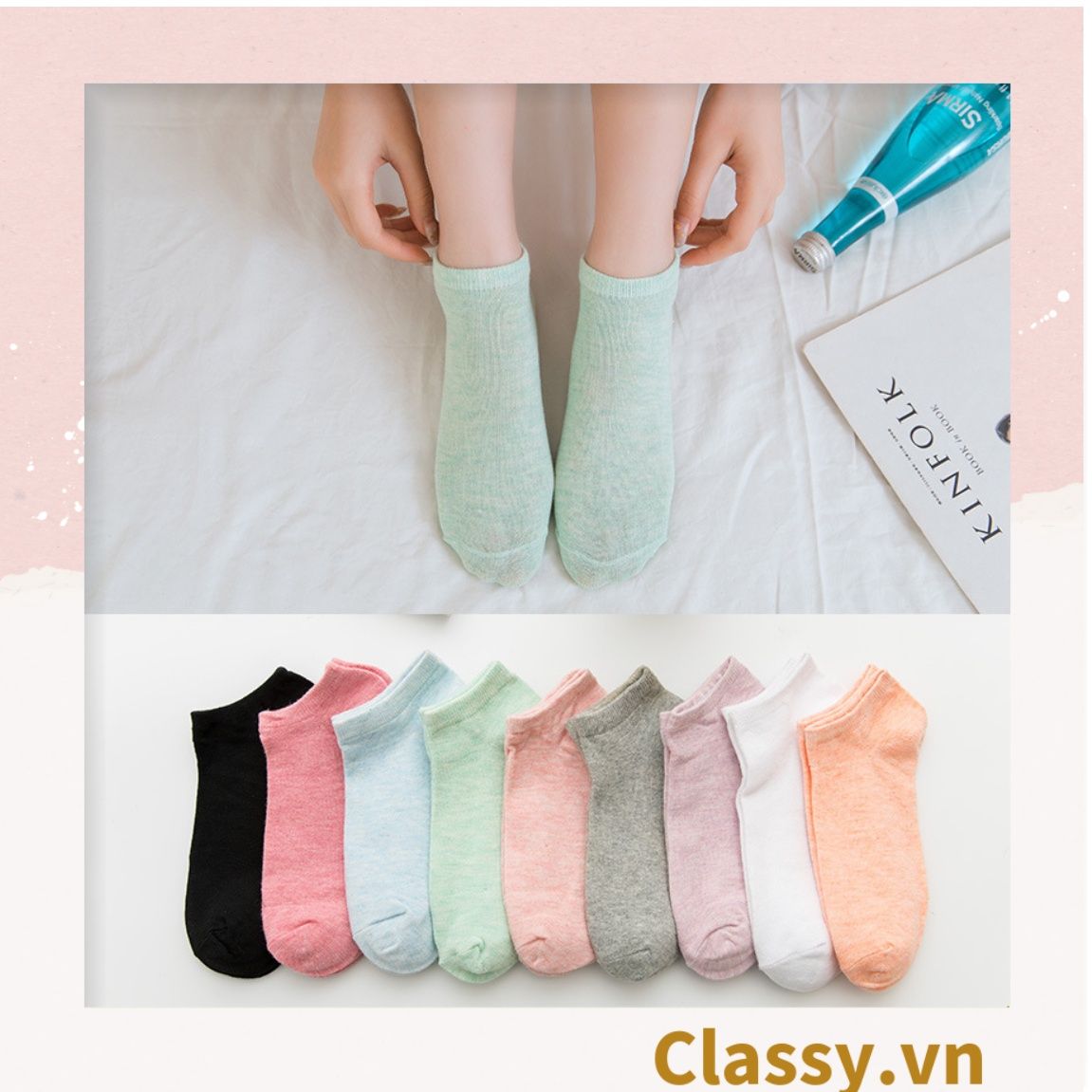 Classy Tất cổ ngắn, vớ cổ ngăn cotton dày dặn, phù hợp cả nam và nữ G1406