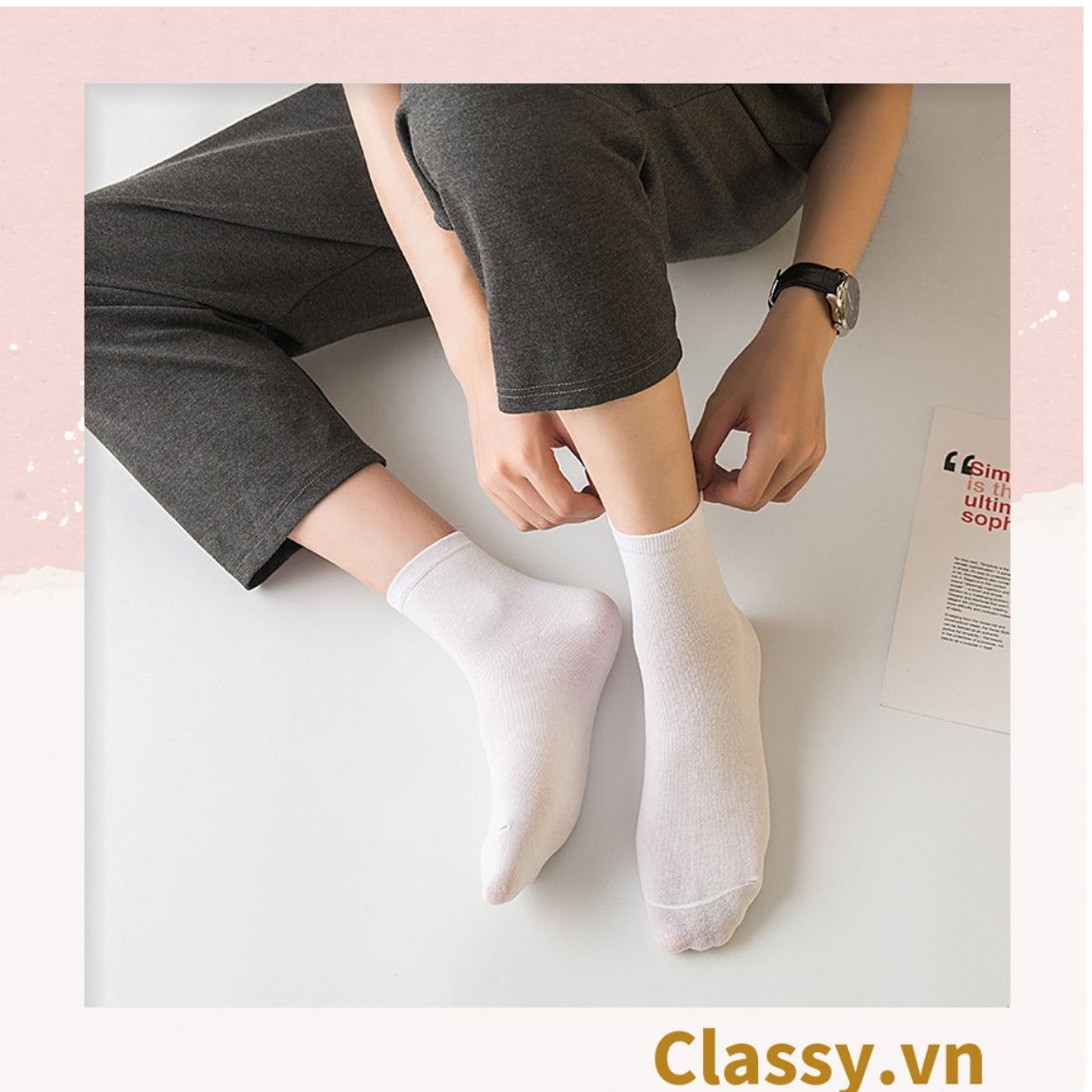 Classy Tất cổ ngắn, vớ cổ ngăn cotton dày dặn, phù hợp cả nam và nữ G1406