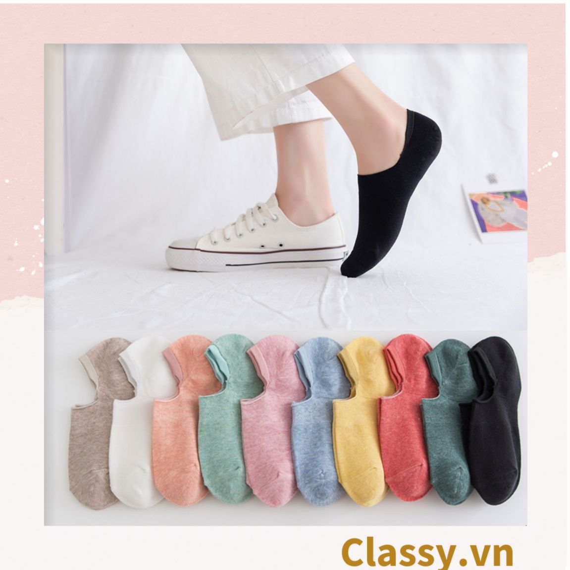 Classy Tất cổ ngắn, vớ cổ ngắn cotton trơn nhiều màu pastel G1427