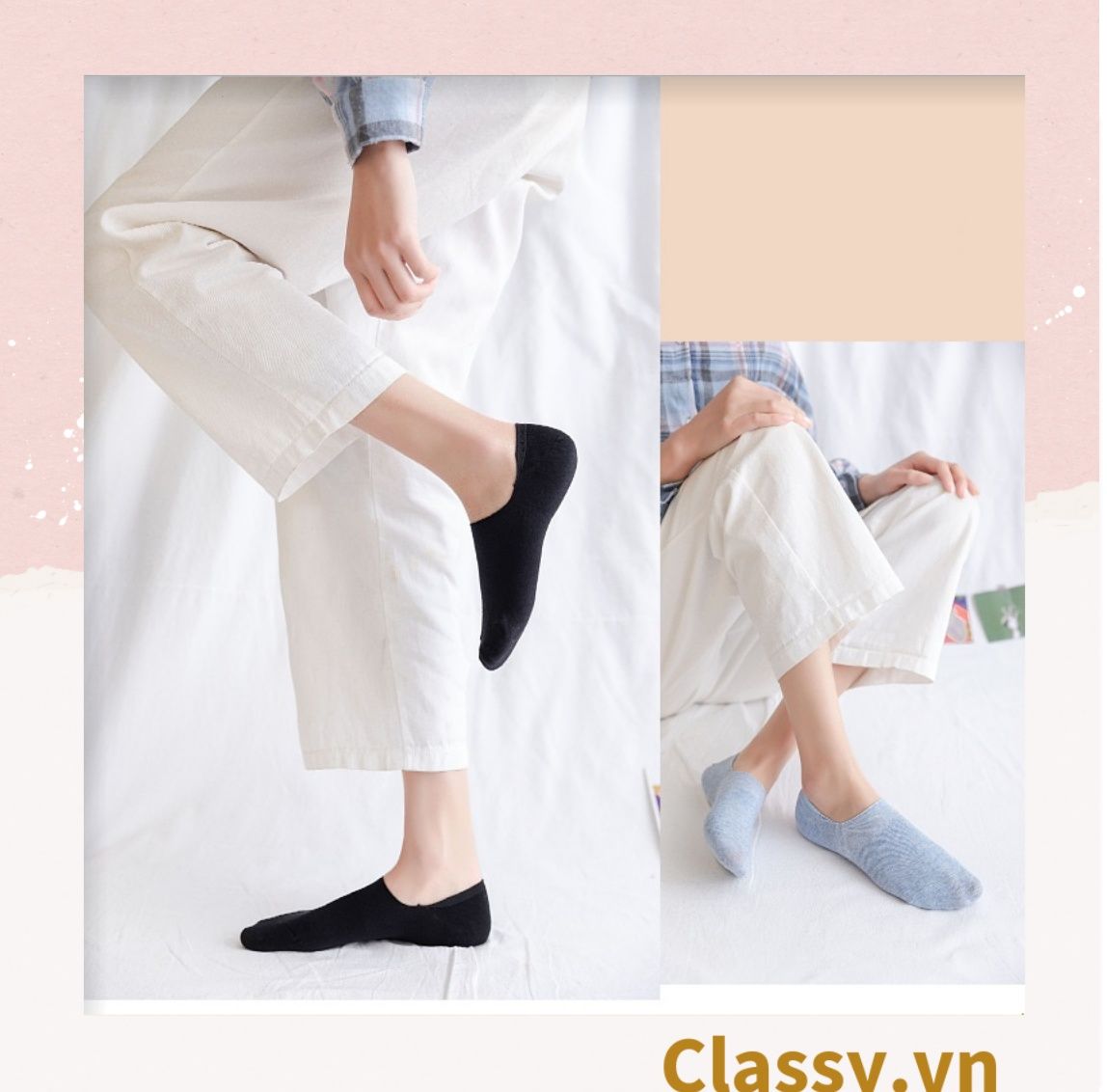 Classy Tất cổ ngắn, vớ cổ ngắn cotton trơn nhiều màu pastel G1427