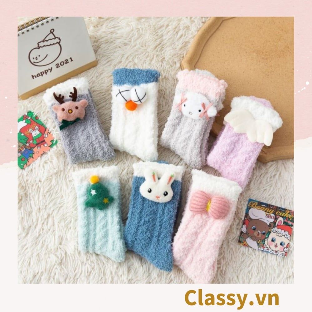 Classy Tất bông cổ cao, vớ bông cổ cao siêu giữ ấm, họa tiết ngộ nghĩnh G1428