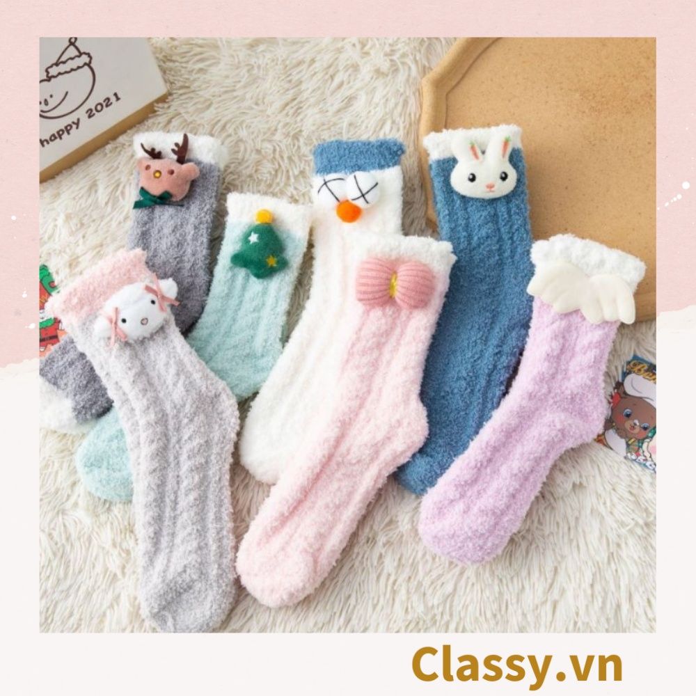 Classy Tất bông cổ cao, vớ bông cổ cao siêu giữ ấm, họa tiết ngộ nghĩnh G1428