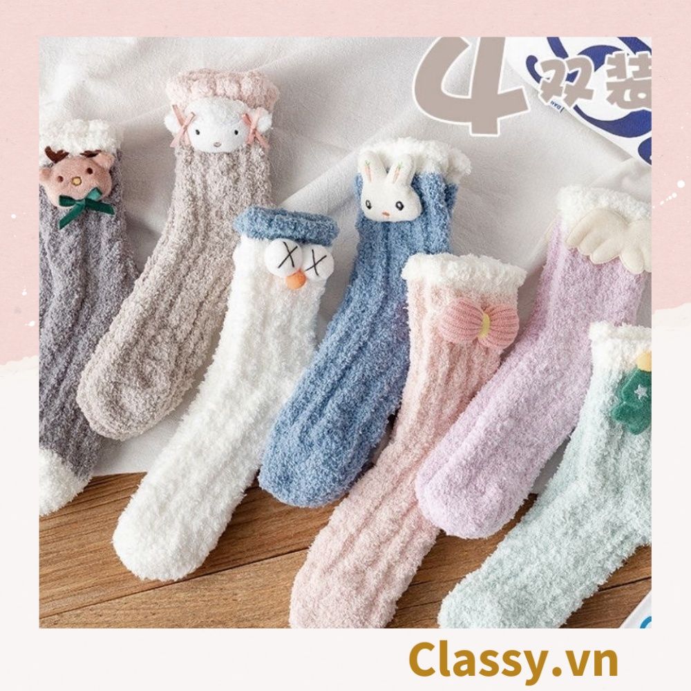 Classy Tất bông cổ cao, vớ bông cổ cao siêu giữ ấm, họa tiết ngộ nghĩnh G1428