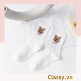  Classy Tất trắng cổ cao chất liệu cotton, họa tiết ngẫu nhiên G1429 