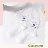  Classy Tất trắng cổ cao chất liệu cotton, họa tiết ngẫu nhiên G1429 