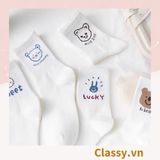  Classy Tất trắng cổ cao chất liệu cotton, họa tiết ngẫu nhiên G1429 