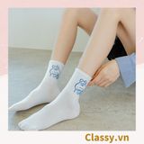  Classy Tất trắng cổ cao chất liệu cotton, họa tiết ngẫu nhiên G1429 