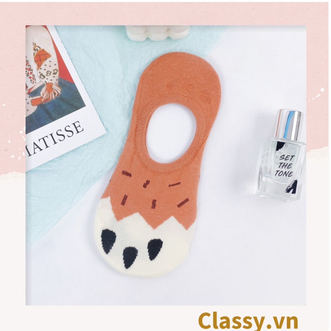 Classy Tất cổ ngắn, vớ cổ ngắn cotton họa tiết bàn chân phối hai màu dễ thương G1434