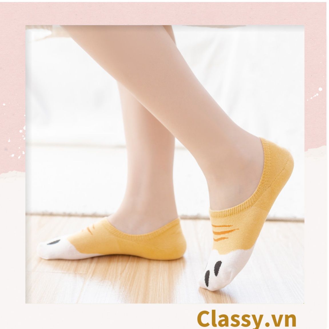 Classy Tất cổ ngắn, vớ cổ ngắn cotton họa tiết bàn chân phối hai màu dễ thương G1434