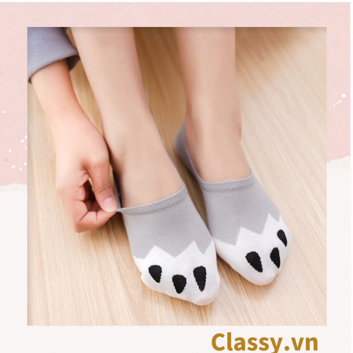 Classy Tất cổ ngắn, vớ cổ ngắn cotton họa tiết bàn chân phối hai màu dễ thương G1434
