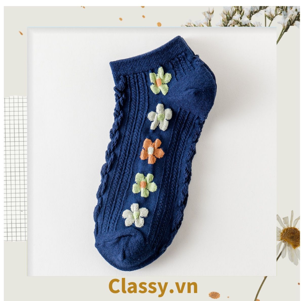 Classy Tất cổ cao, tất cổ ngắn màu trung trính, họa tiết hàng bông chạy dọc thân độc đáo G1431 - G1453