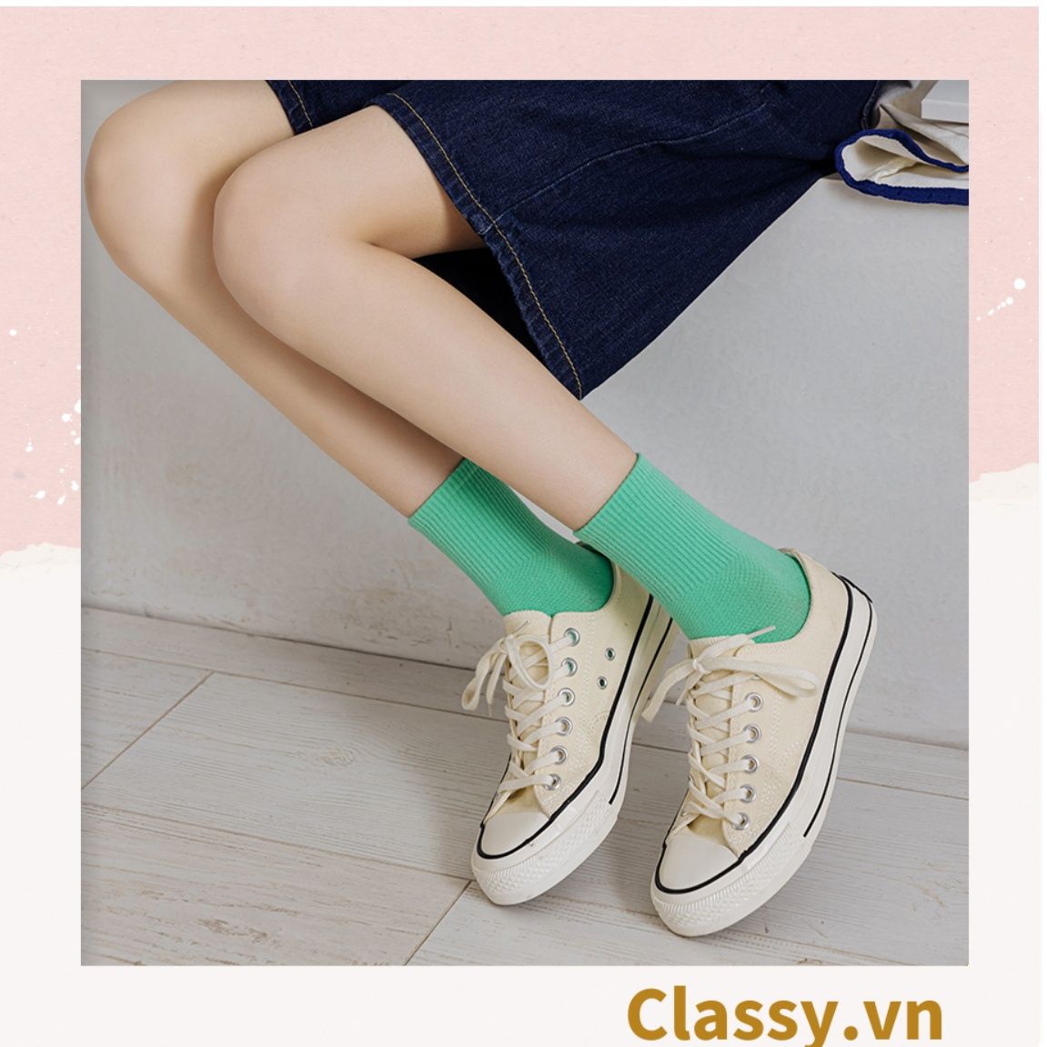 Classy Tất cổ cao, vớ cổ cao màu trơn, có bo chun phần cổ, siêu êm chân G1471