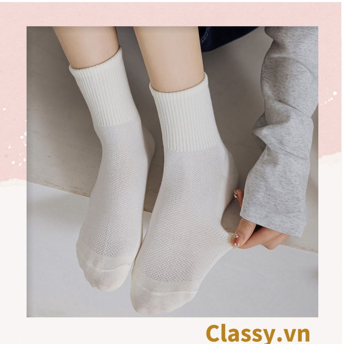  Classy Tất cổ cao, vớ cổ cao màu trơn, có bo chun phần cổ, siêu êm chân G1471 