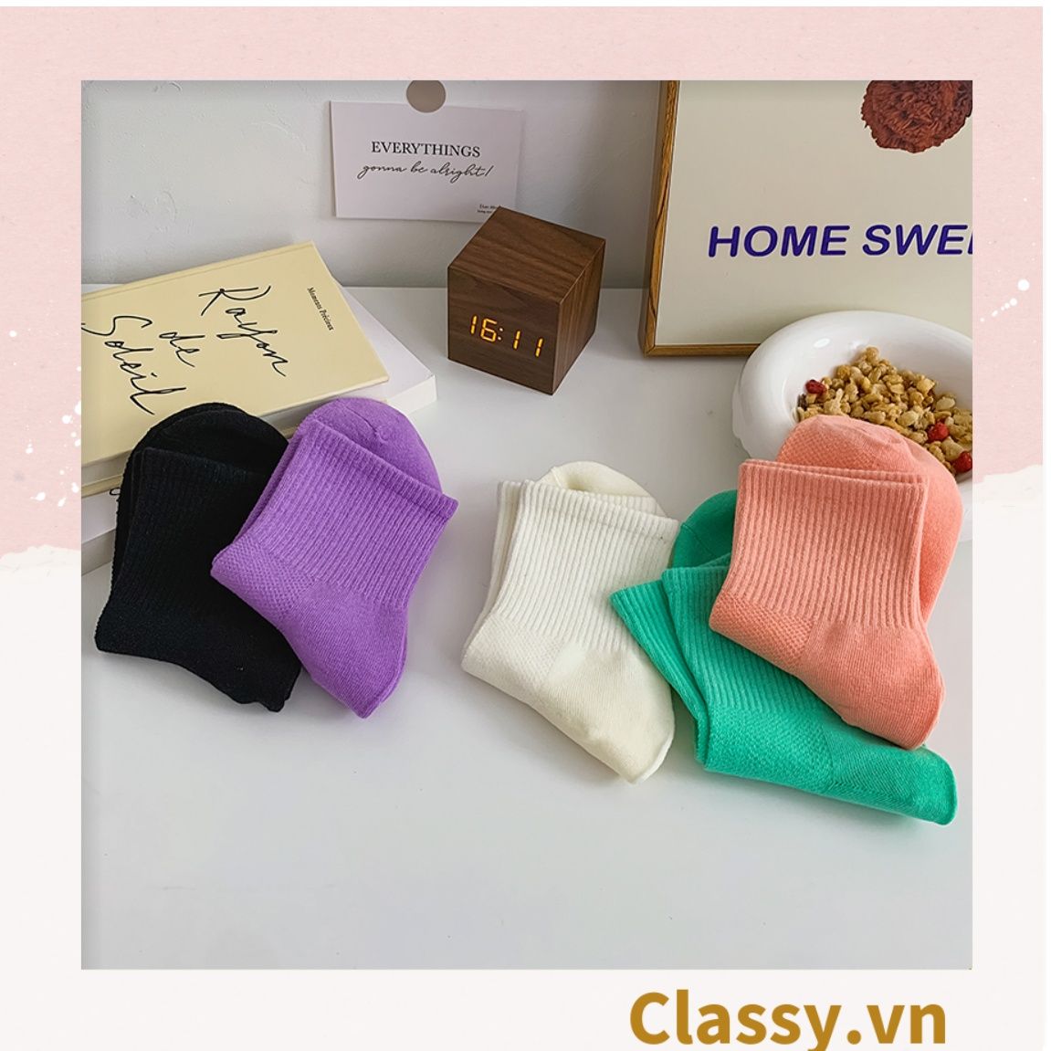  Classy Tất cổ cao, vớ cổ cao màu trơn, có bo chun phần cổ, siêu êm chân G1471 