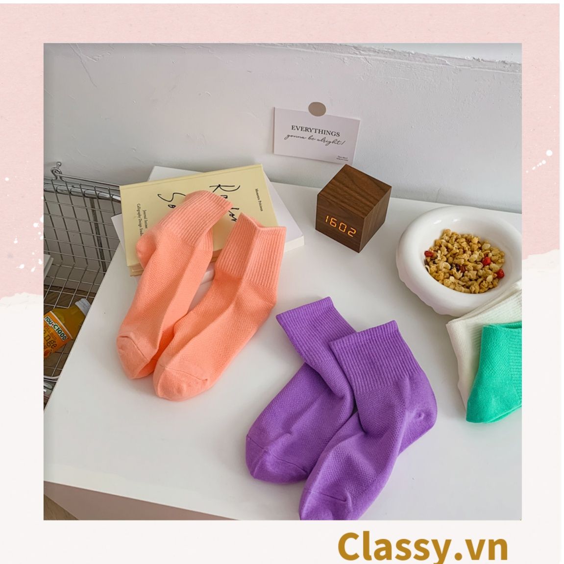 Classy Tất cổ cao, vớ cổ cao màu trơn, có bo chun phần cổ, siêu êm chân G1471