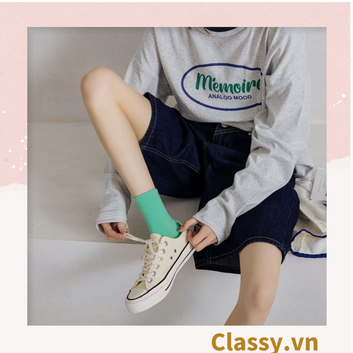 Classy Tất cổ cao, vớ cổ cao màu trơn, có bo chun phần cổ, siêu êm chân G1471