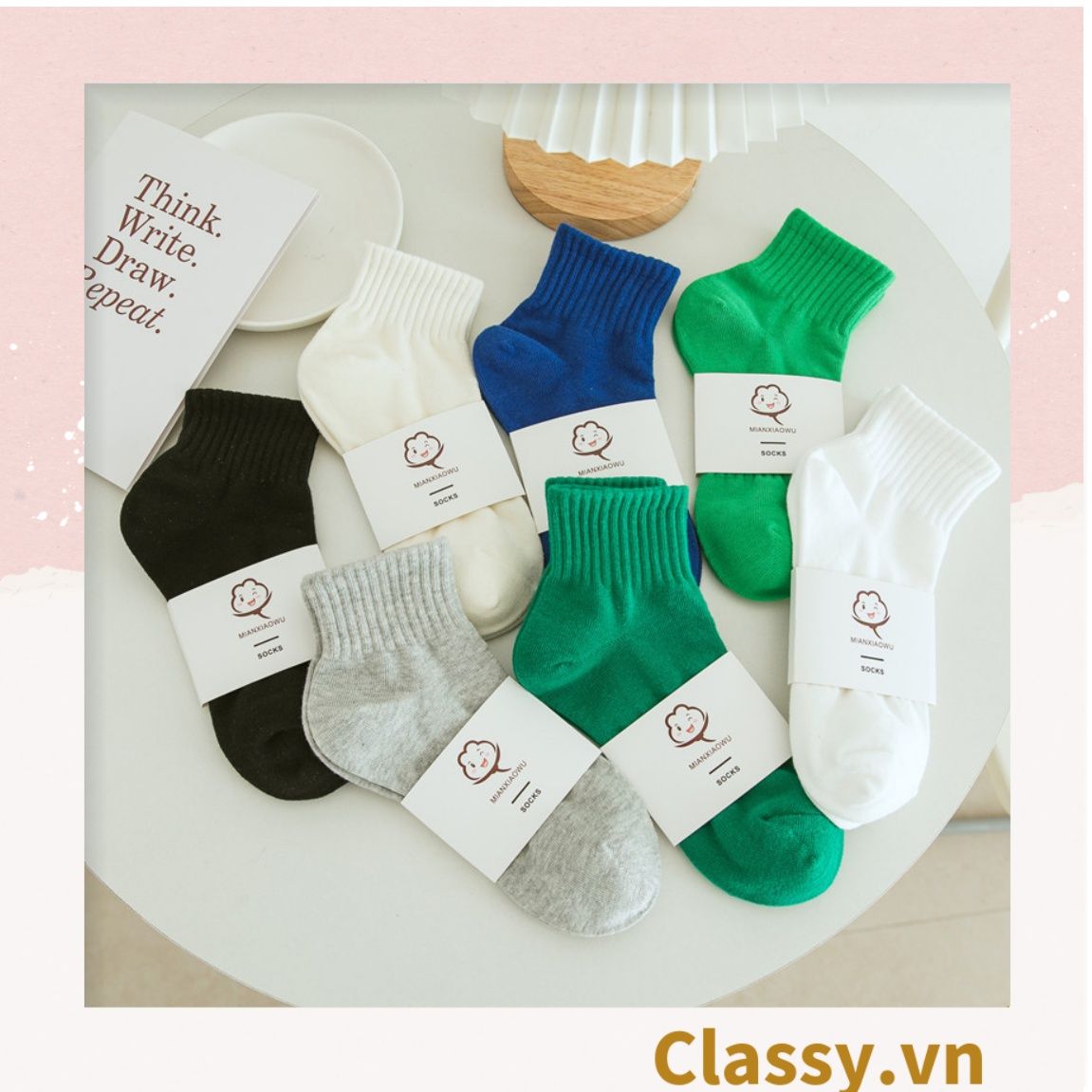  Classy Tất cổ cao, vớ cổ cao màu trơn, có bo chun phần cổ, siêu êm chân G1471 