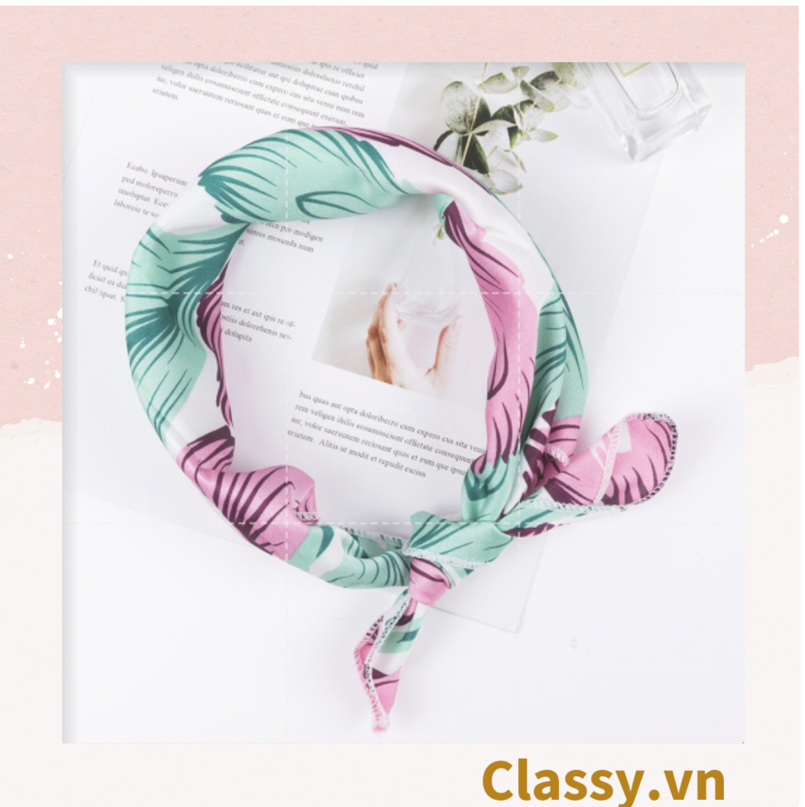 Khăn lụa vuông đi kèm túi cói 50X55cm turban bandana thời trang hàn quốc nhiều kiểu đẹp; phong cách vintage P420