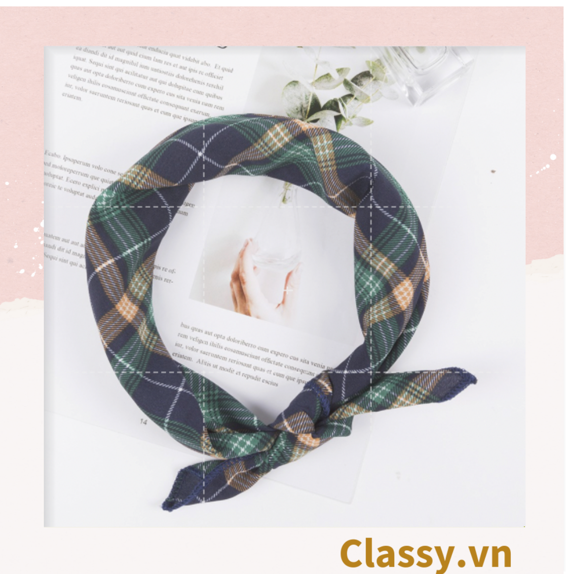 Khăn lụa vuông đi kèm túi cói 50X55cm turban bandana thời trang hàn quốc nhiều kiểu đẹp; phong cách vintage P420