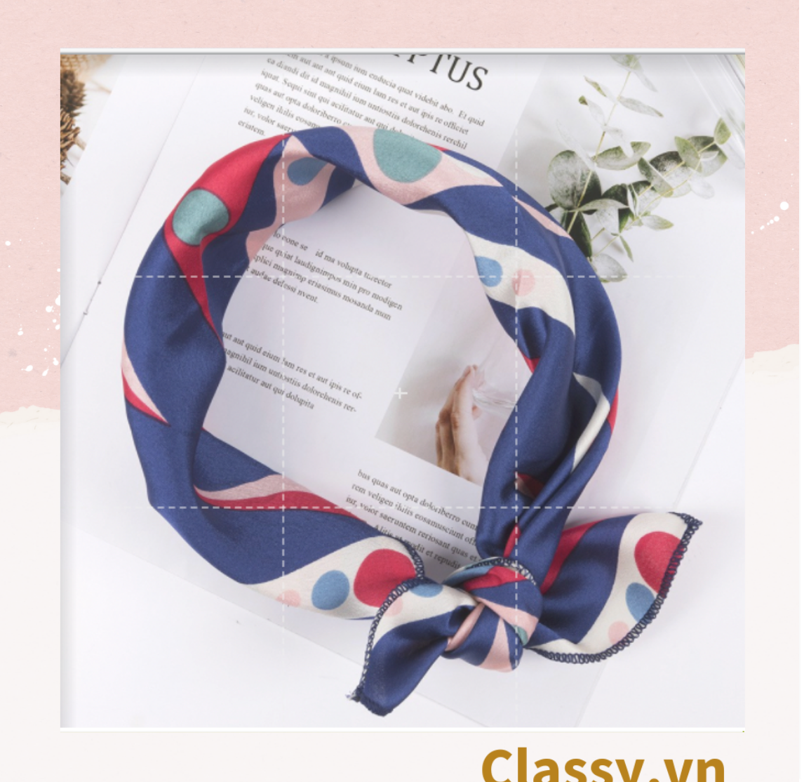 Khăn lụa vuông đi kèm túi cói 50X55cm turban bandana thời trang hàn quốc nhiều kiểu đẹp; phong cách vintage P420