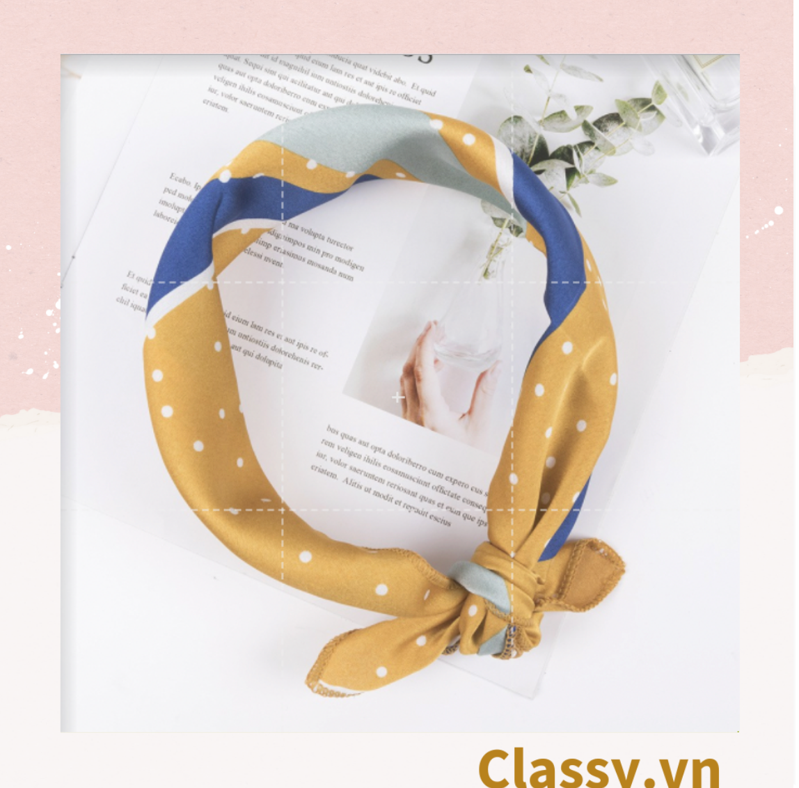 Khăn lụa vuông đi kèm túi cói 50X55cm turban bandana thời trang hàn quốc nhiều kiểu đẹp; phong cách vintage P420