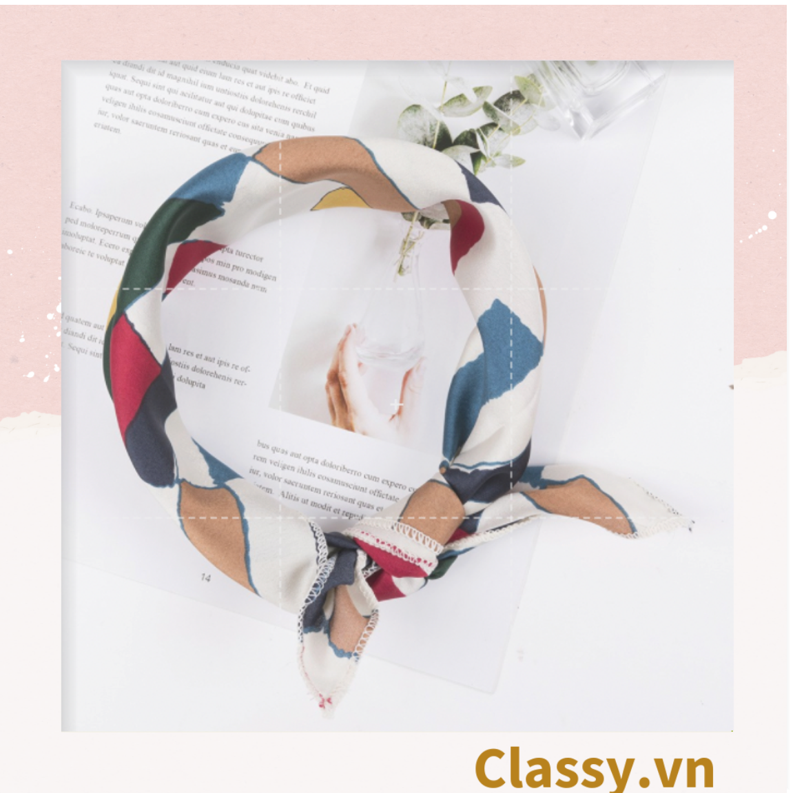 Khăn lụa vuông đi kèm túi cói 50X55cm turban bandana thời trang hàn quốc nhiều kiểu đẹp; phong cách vintage P420