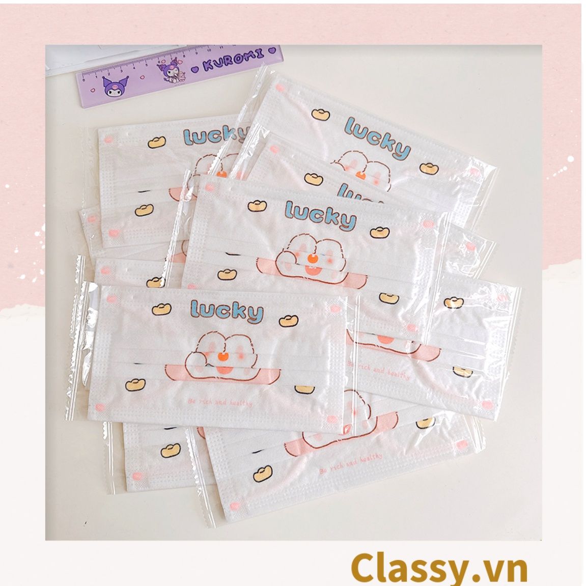 10 chiếc Khẩu trang in hình dễ thương với ba lớp kháng khuẩn, dây đeo chắc chắn, ôm khít gương mặt PK1019