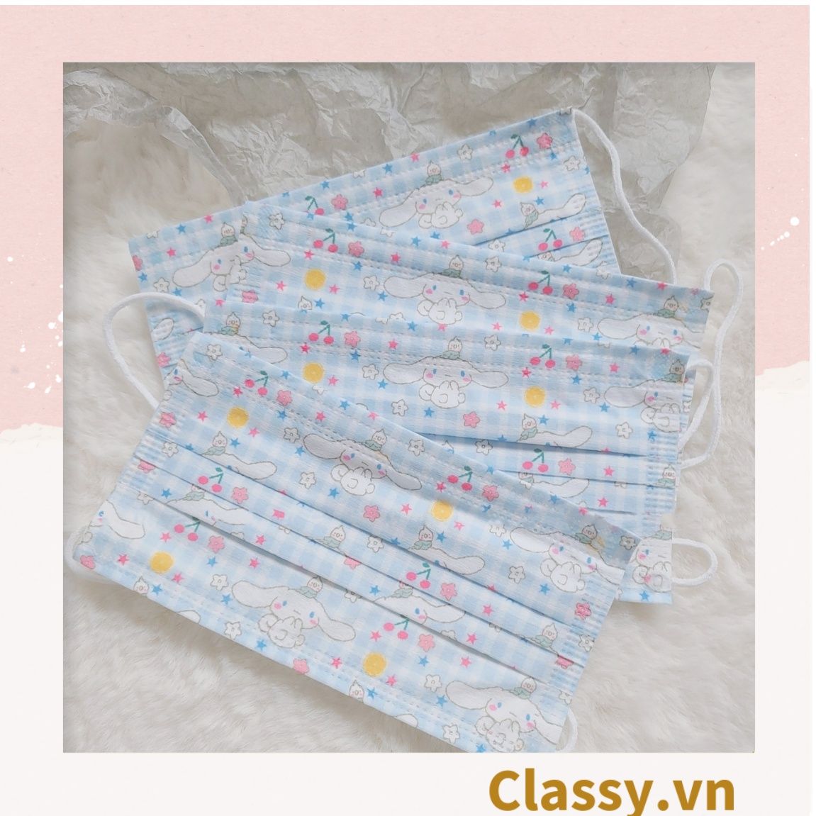 10 chiếc Khẩu trang in hình dễ thương với ba lớp kháng khuẩn, dây đeo chắc chắn, ôm khít gương mặt PK1019