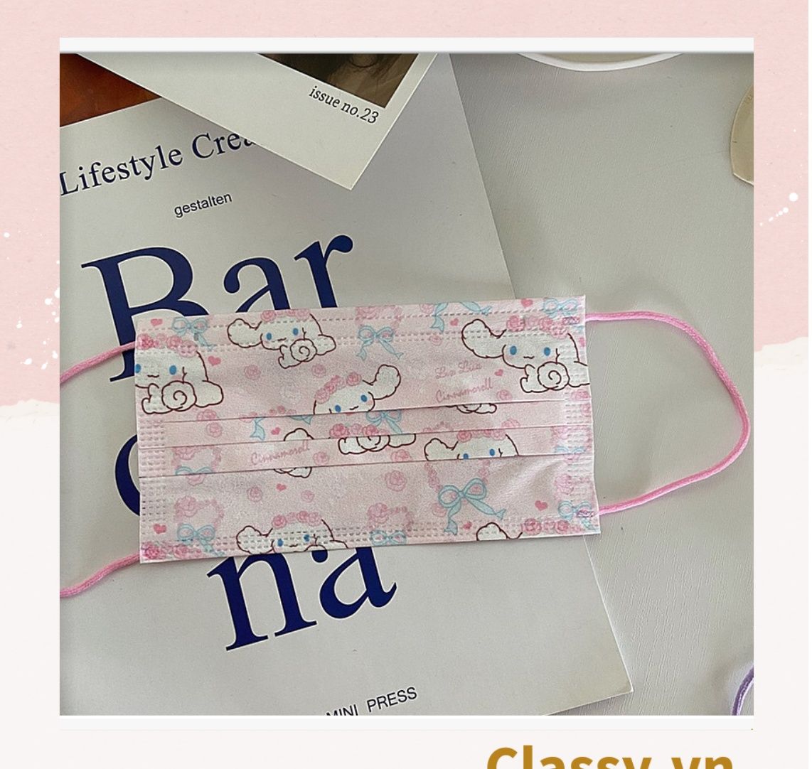 10 chiếc Khẩu trang in hình dễ thương với ba lớp kháng khuẩn, dây đeo chắc chắn, ôm khít gương mặt PK1019