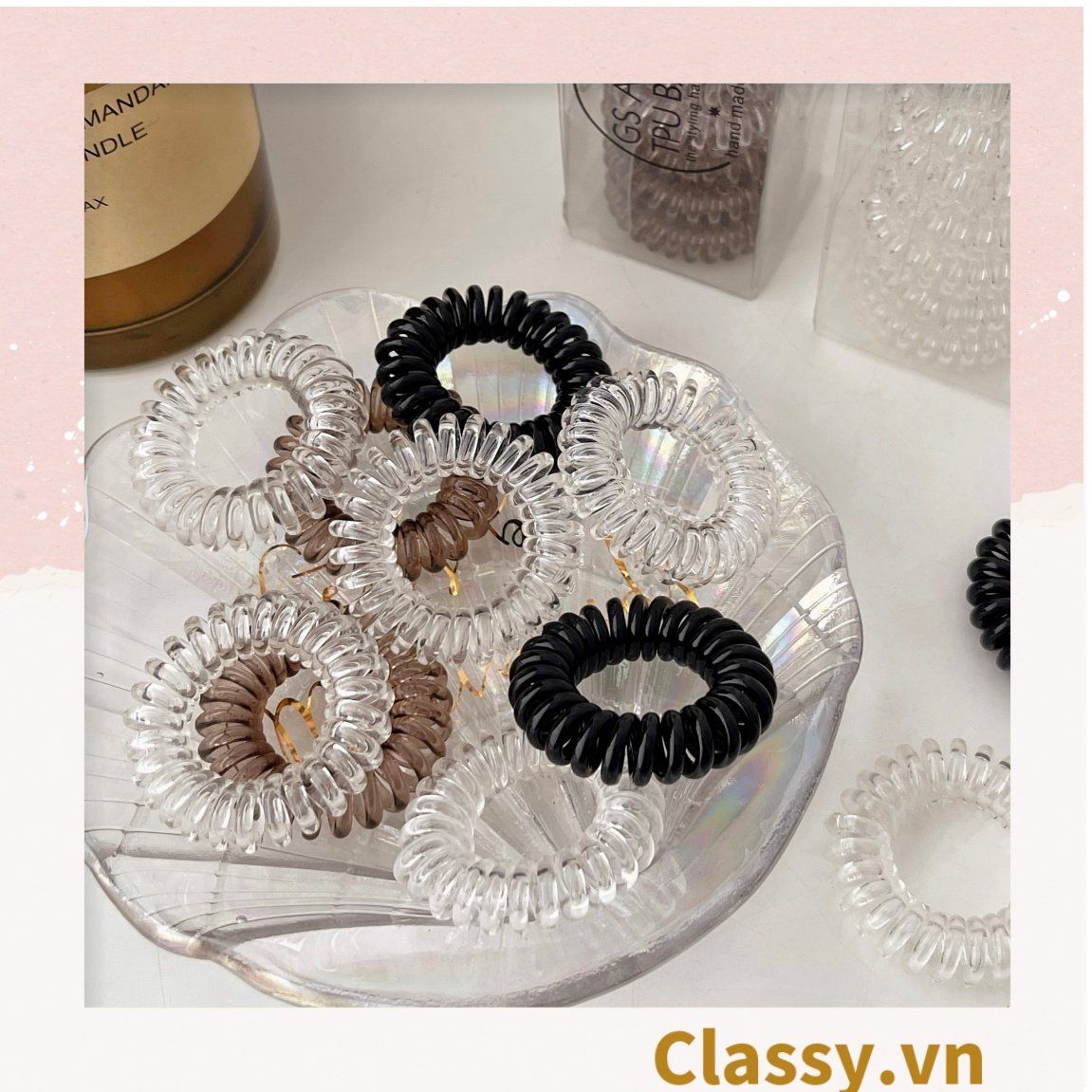 Combo 10 chiếc Dây chun cột tóc lò xo màu đen đáng yêu cho nữ PK1089