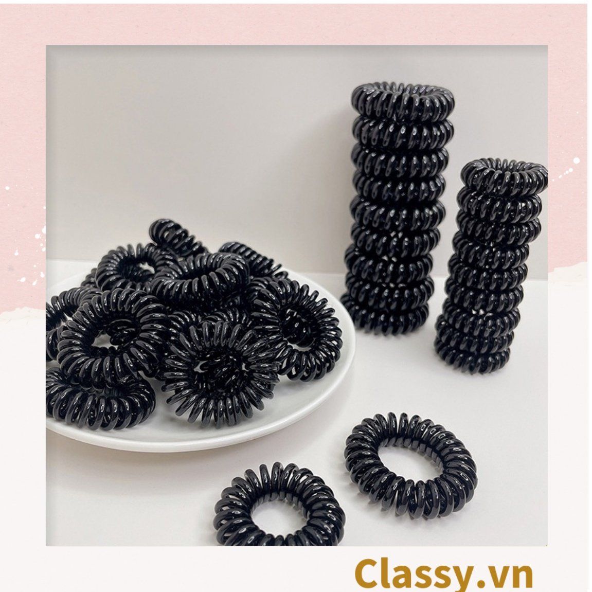 Combo 10 chiếc Dây chun cột tóc lò xo màu đen đáng yêu cho nữ PK1089