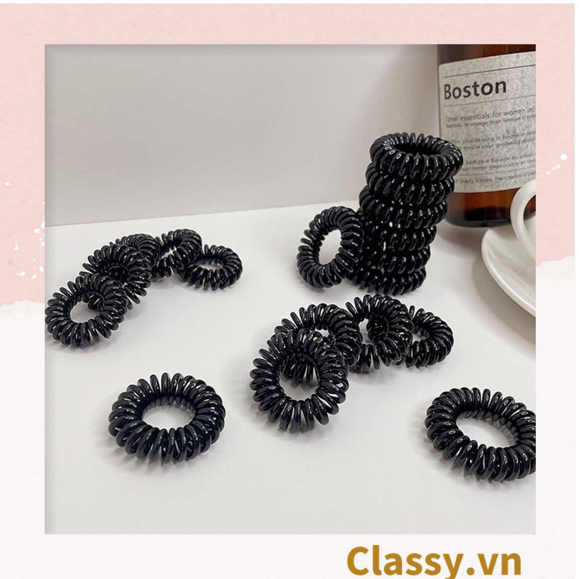 Combo 10 chiếc Dây chun cột tóc lò xo màu đen đáng yêu cho nữ PK1089