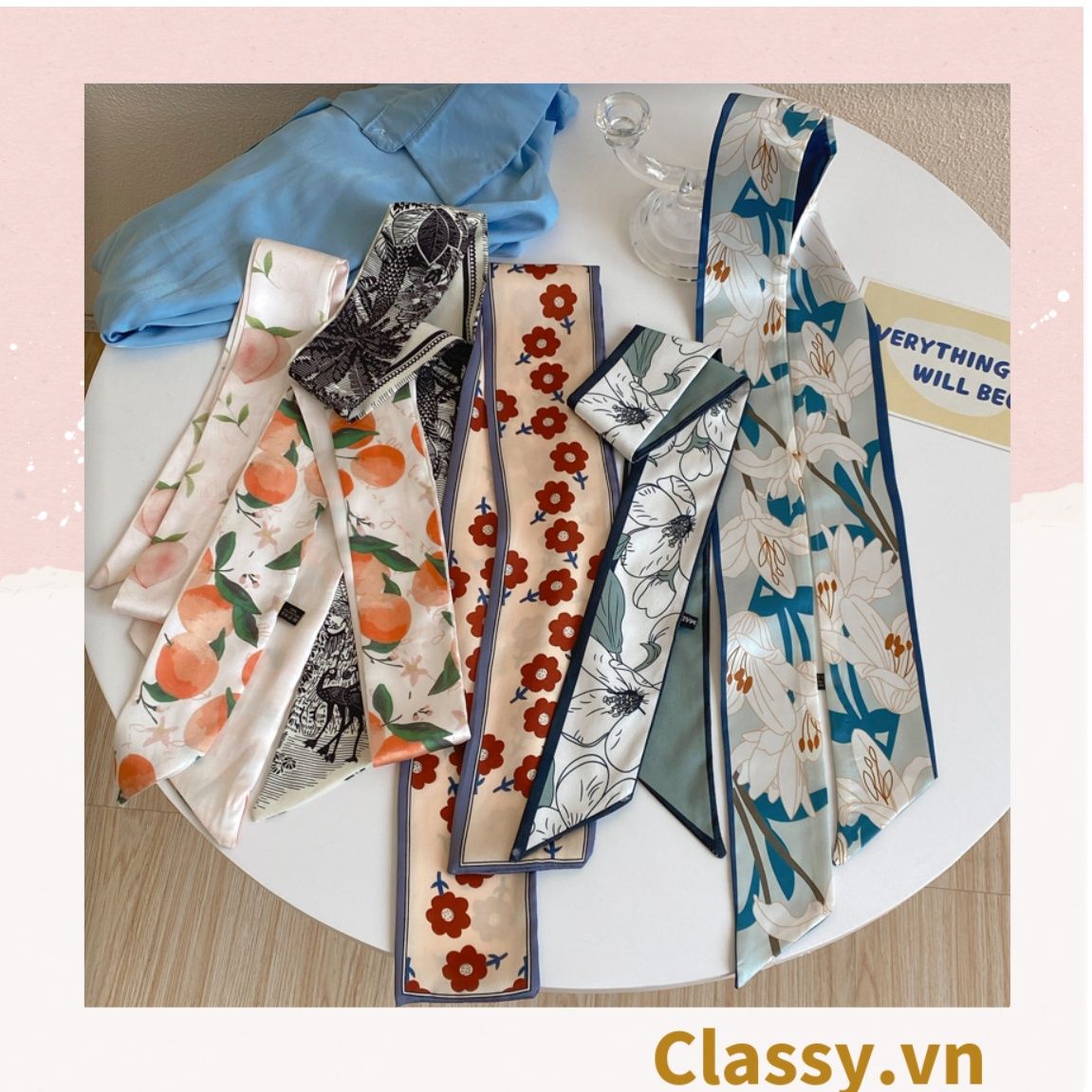 Dải turban lụa dài 97.5x7cm thời trang hàn quốc nhiều kiểu đẹp, phong cách vintage PK1134