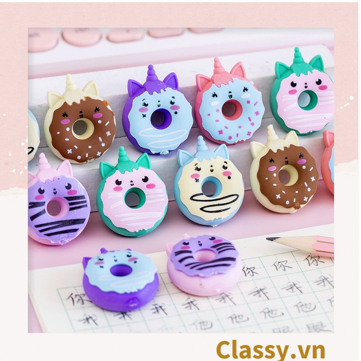 Gôm tẩy hình bánh donut nhiều màu họa tiết ngộ nghĩnh dành cho học sinh/sinh viên PK1146