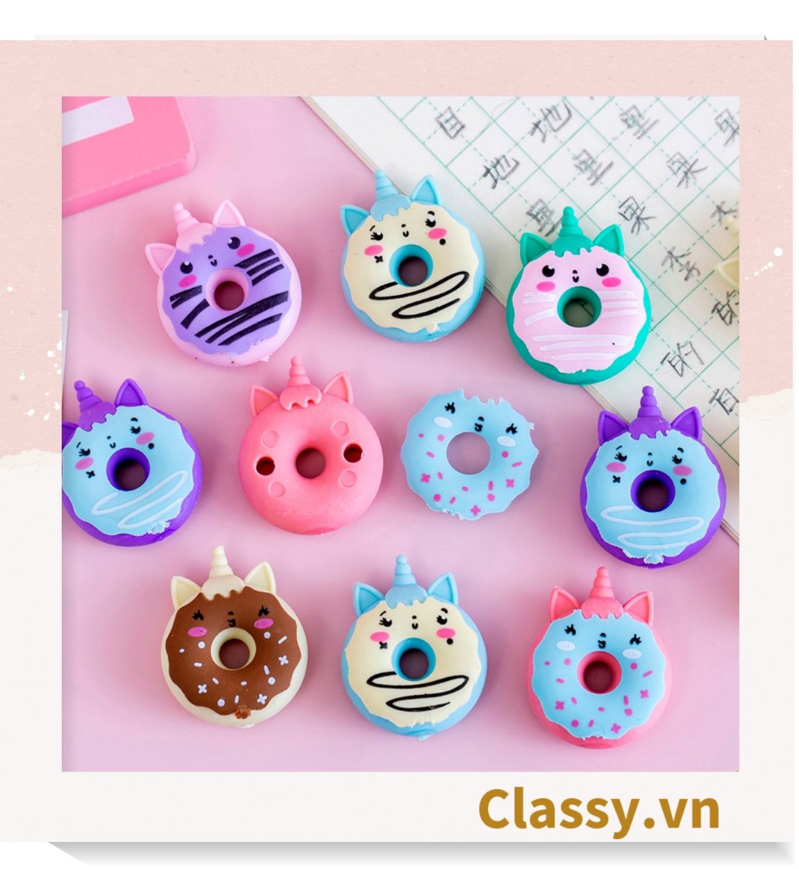 Gôm tẩy hình bánh donut nhiều màu họa tiết ngộ nghĩnh dành cho học sinh/sinh viên PK1146
