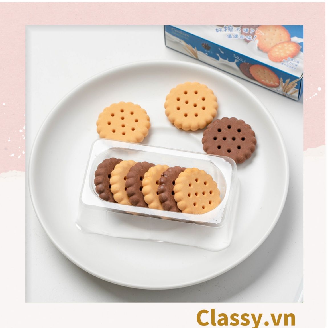 Gôm tẩy hình bánh quy đựng trong mô hình hộp bánh đáng yêu PK1146