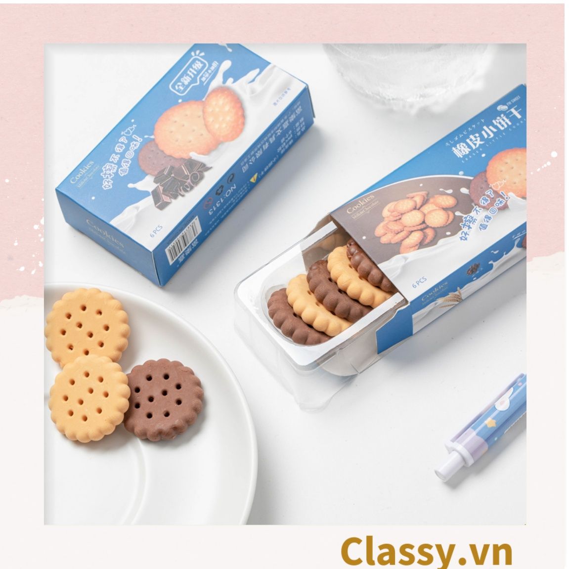 Gôm tẩy hình bánh quy đựng trong mô hình hộp bánh đáng yêu PK1146