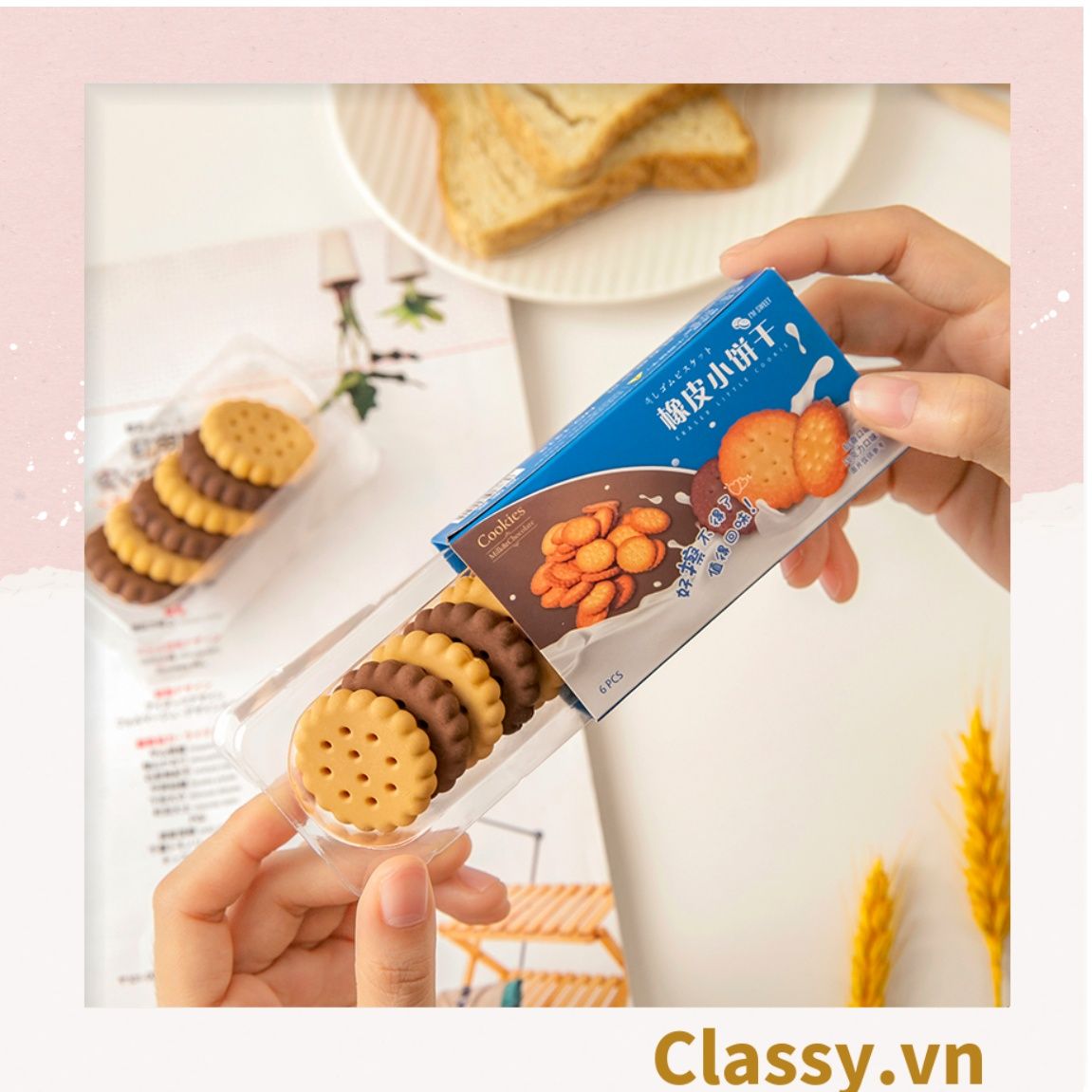 Gôm tẩy hình bánh quy đựng trong mô hình hộp bánh đáng yêu PK1146
