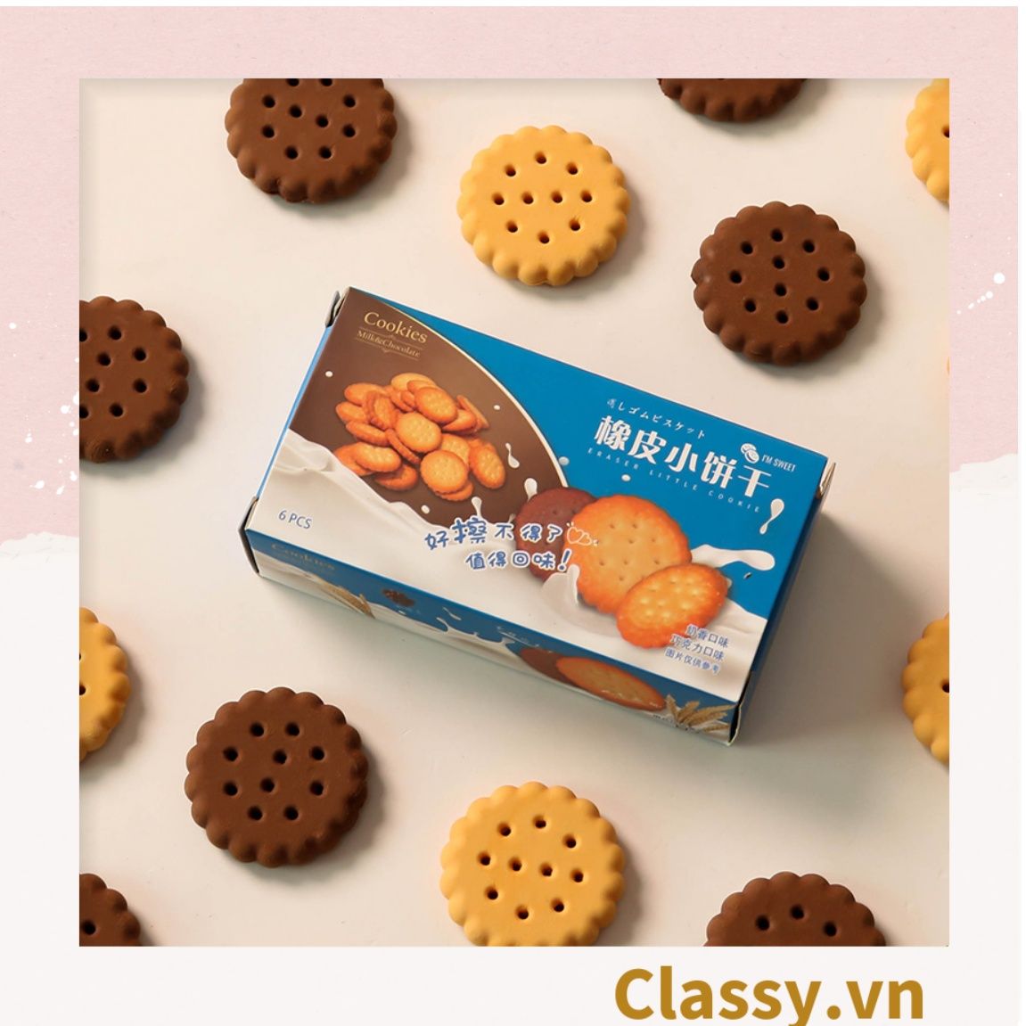 Gôm tẩy hình bánh quy đựng trong mô hình hộp bánh đáng yêu PK1146