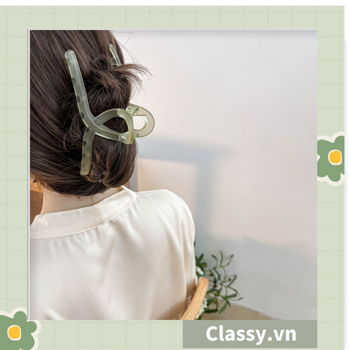 Kẹp tóc càng cua màu xanh lá, dạng kẹp trong đục, nhiều kiểu dáng hiện đại PK1169