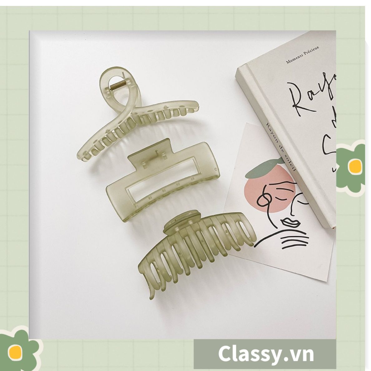 Kẹp tóc càng cua màu xanh lá, dạng kẹp trong đục, nhiều kiểu dáng hiện đại PK1169