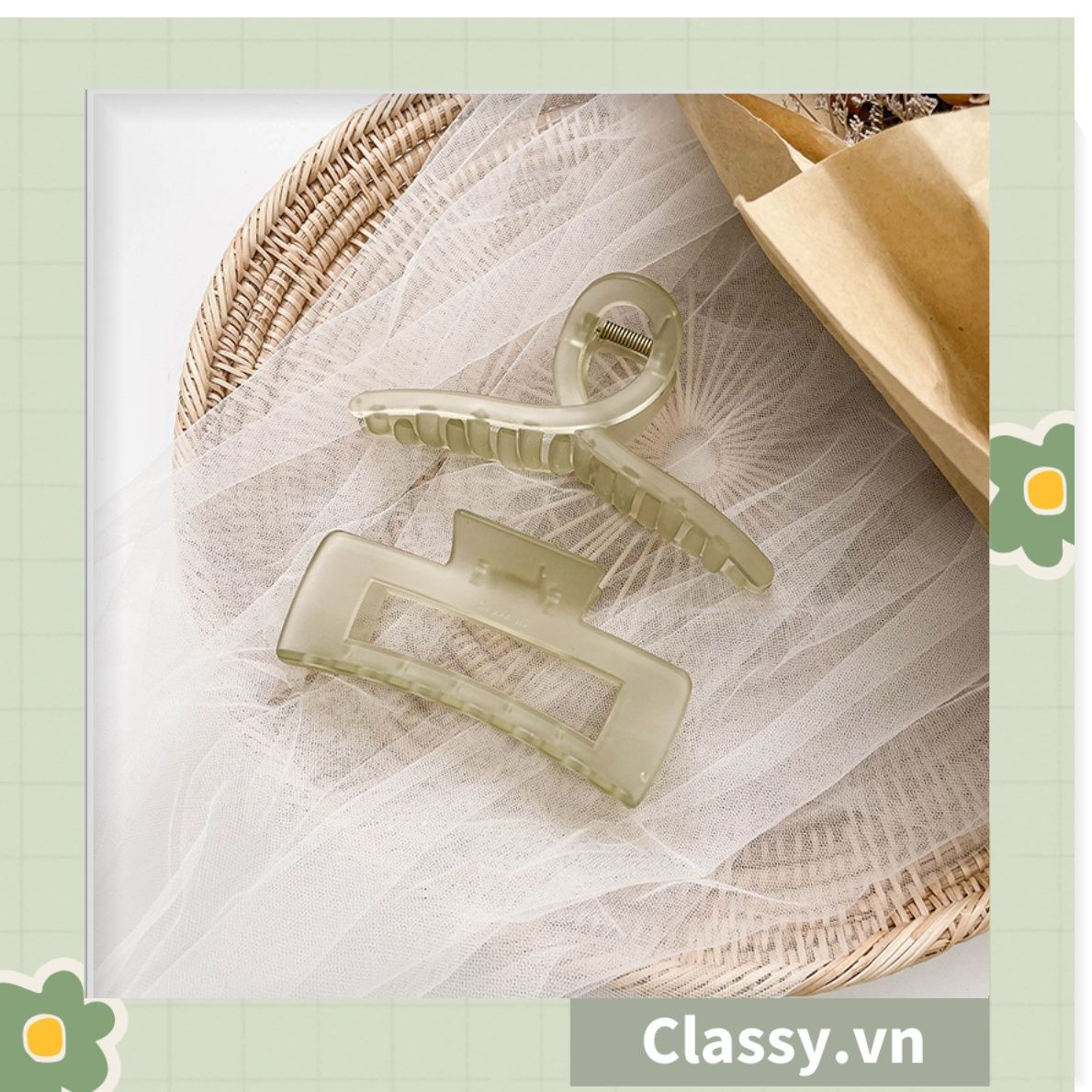 Kẹp tóc càng cua màu xanh lá, dạng kẹp trong đục, nhiều kiểu dáng hiện đại PK1169