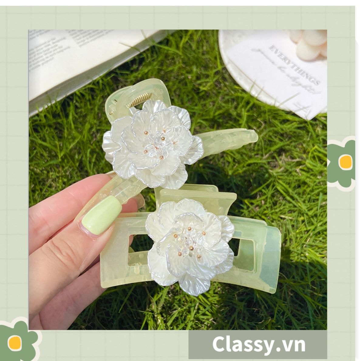 Kẹp tóc càng cua màu xanh lá, dạng kẹp trong đục, nhiều kiểu dáng hiện đại PK1169