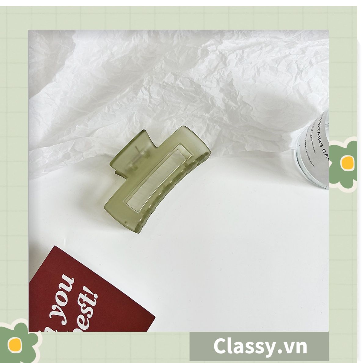 Kẹp tóc càng cua màu xanh lá, dạng kẹp trong đục, nhiều kiểu dáng hiện đại PK1169