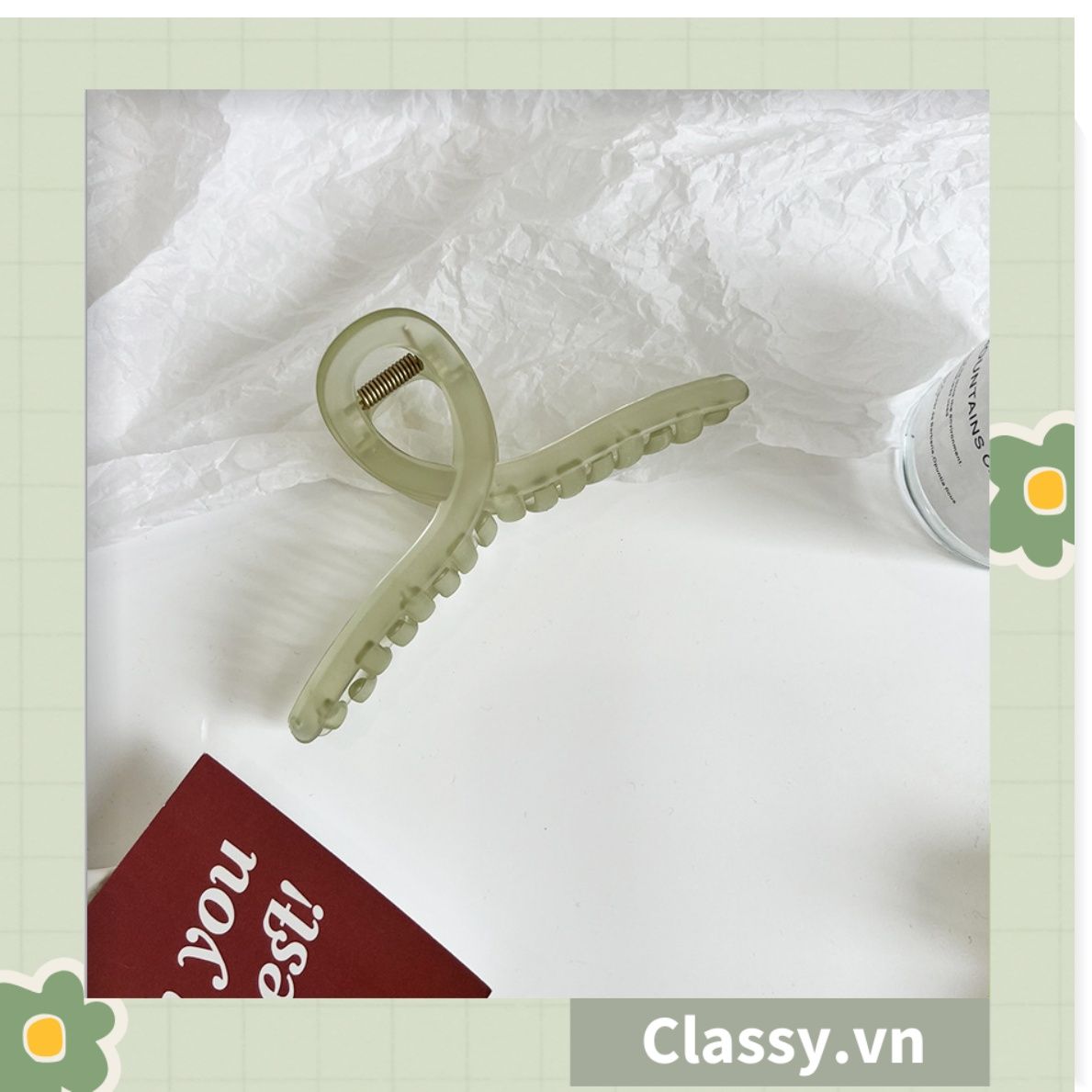 Kẹp tóc càng cua màu xanh lá, dạng kẹp trong đục, nhiều kiểu dáng hiện đại PK1169