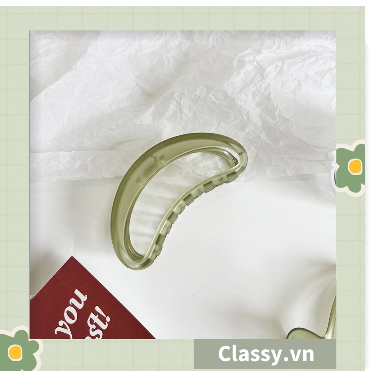 Kẹp tóc càng cua màu xanh lá, dạng kẹp trong đục, nhiều kiểu dáng hiện đại PK1169